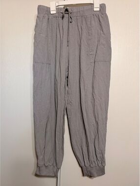 Gray Lightweight Pants with Elastic Cuffs and Drawstring Waist, Size L